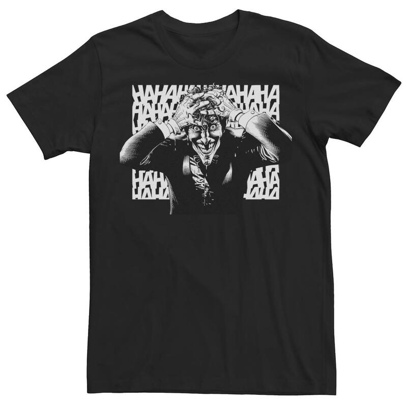 アニメキャラクター レディース トップス Tシャツ Licensed Character Men's DComics Batman Crazed Joker Poster Tee Black ブラック