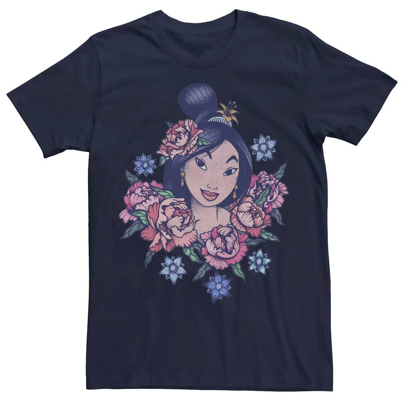 ディズニー レディース トップス Tシャツ ヴィンテージ フラワー柄 フラワー Men's Disney's Mulan Floral Portrait Vintage Tee Navy ネイビー