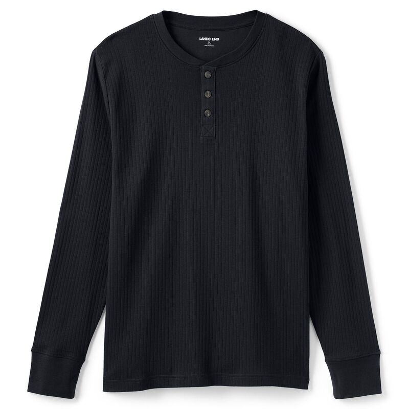 ランズエンド レディース アンダーウェア ナイトウェア リブ Men's Lands' End Ribbed Pajama Sleep Henley Black ブラック