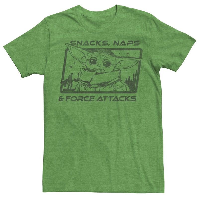 スター ウォーズ レディース トップス Tシャツ Men'star Wars The Mandalorian The Child Snacks Naps Force Attack Tee Kelly Heather ヘザー