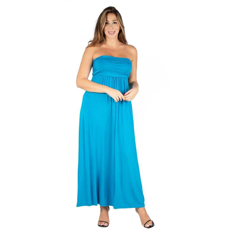 24 セブンコンフォート レディース トップス ワンピース プラスサイズ ストラップレス マキシ Plusize 24seven Comfort Apparel Strapless Maxi Dress Turq