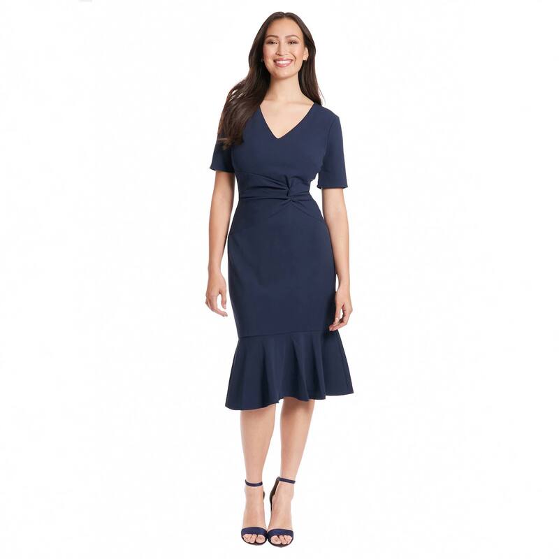 ロンドンタイムス レディース トップス ワンピース ミディ Women's London Times Flounce Midi Twist Dress Navy ネイビー｜ReVida 店