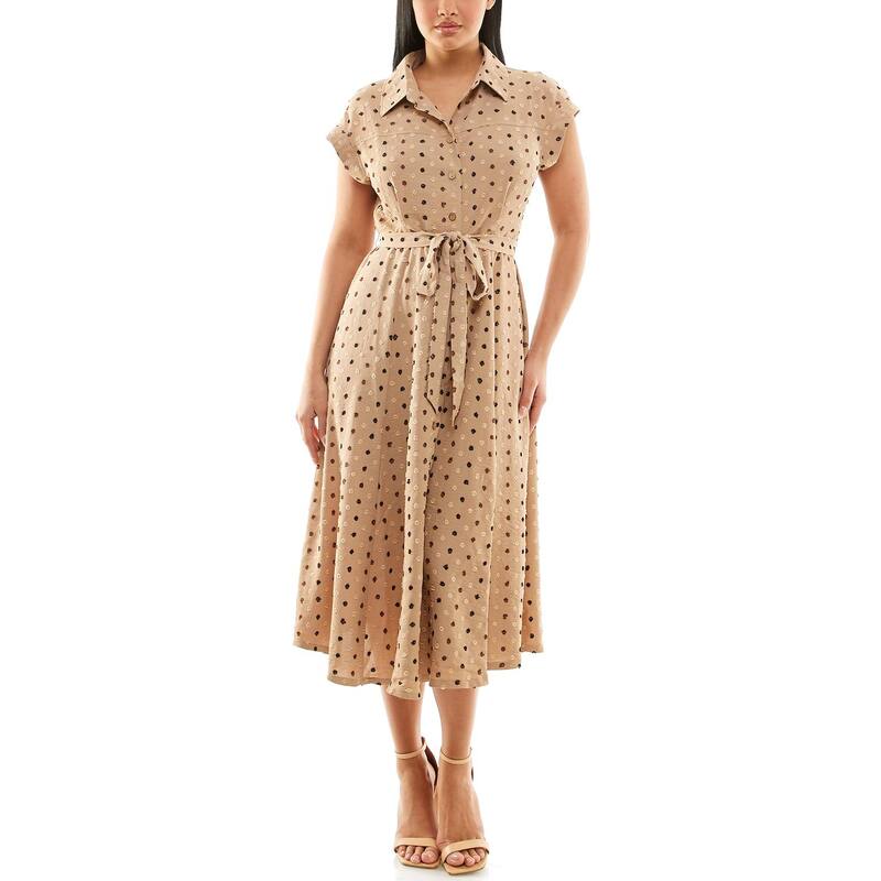 ニナレオナルド レディース トップス ワンピース シャツ Women's Nina Leonard Collared Button Front Shirt Dress Camel Multi キャメル