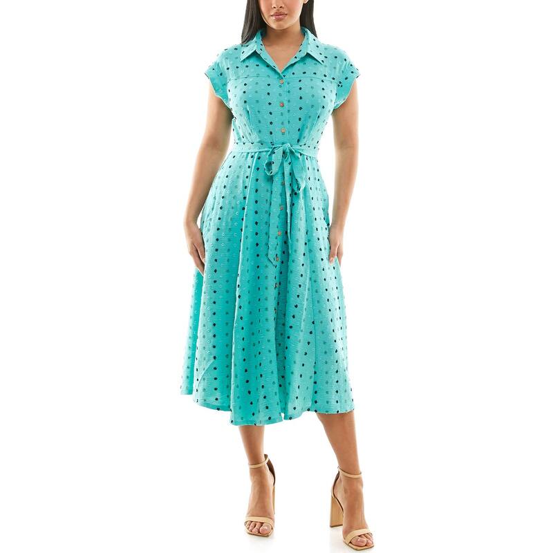ニナレオナルド レディース トップス ワンピース シャツ Women's Nina Leonard Collared Button Front Shirt Dress Robins Egg Multi マルチカラー