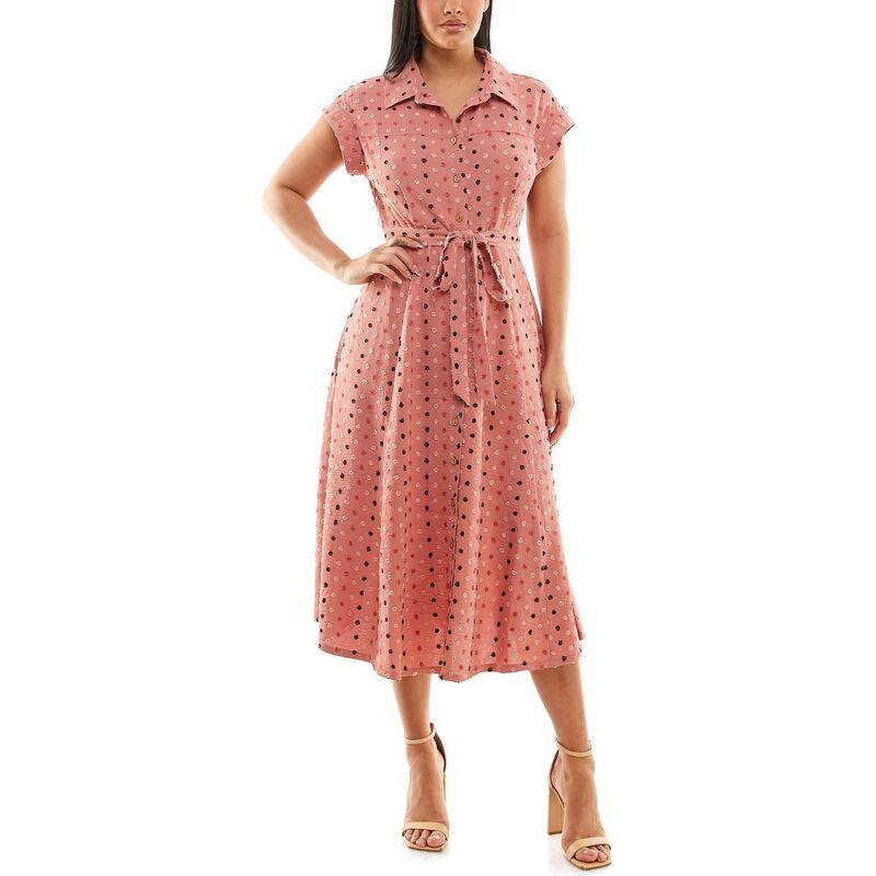 ニナレオナルド レディース トップス ワンピース シャツ Women's Nina Leonard Collared Button Front Shirt Dressalmon Multi サーモン