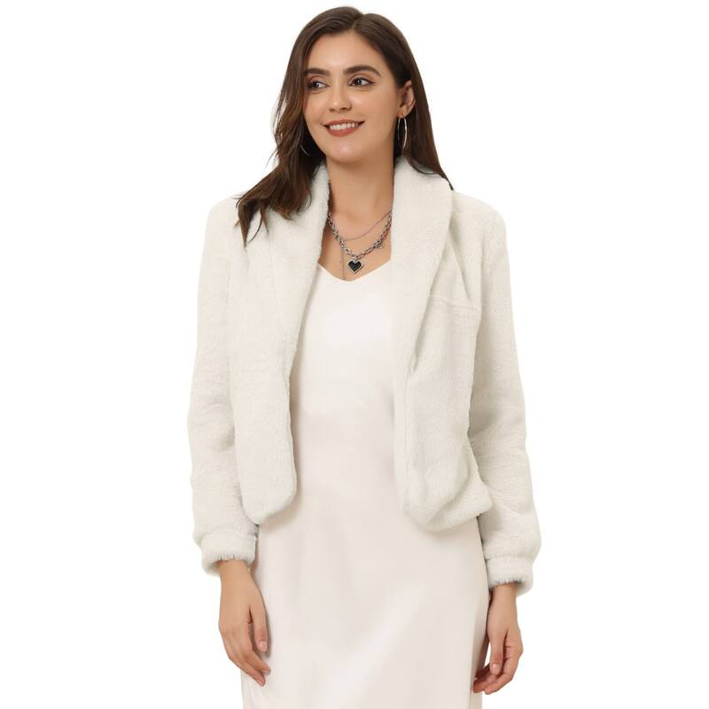 アレグラ ケー レディース アウター ジャケット・ブルゾン コート クロップド フリース ALLEGRA K Women's Notched Lapelong Sleeves Open Front Fleece Cropped Coat Beige ベージュ|ReVida 店