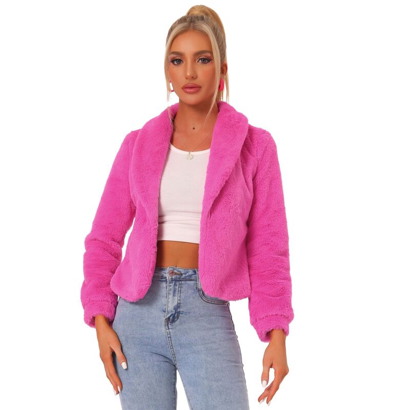 アレグラ ケー レディース アウター ジャケット・ブルゾン コート クロップド フリース ALLEGRA K Women's Notched Lapelong Sleeves Open Front Fleece Cropped Coat Hot Pink ピンク｜ReVida 店 19,511円