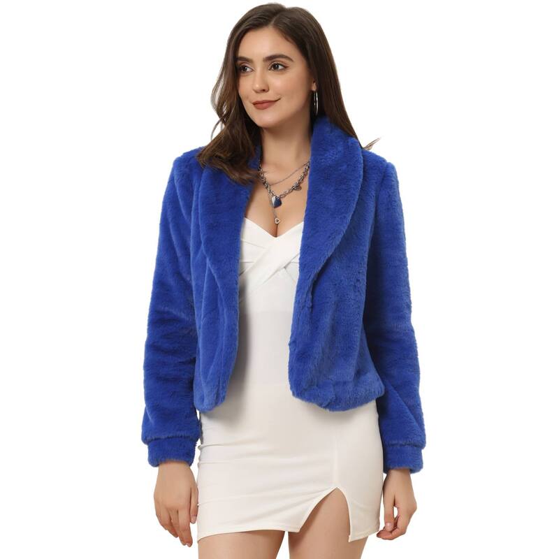アレグラ ケー レディース アウター ジャケット・ブルゾン コート クロップド フリース ALLEGRA K Women's Notched Lapelong Sleeves Open Front Fleece Cropped Coat Royal Blue ブルー｜ReVida 店