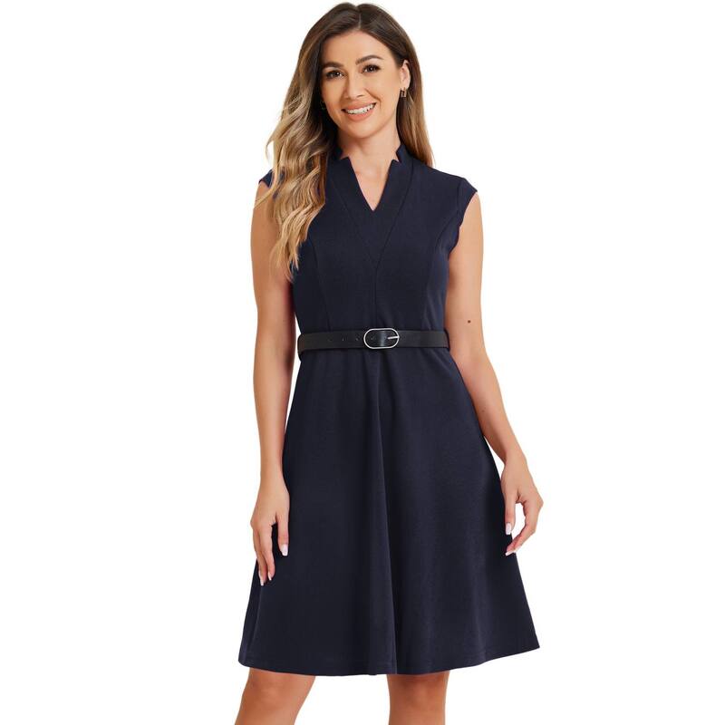 アレグラ ケー レディース トップス ワンピース ノースリーブ ALLEGRA K Elegant Dress For Women'split Neck Wear To Work Sleeveless Dresses Deep Blue ブルー|ReVida 店