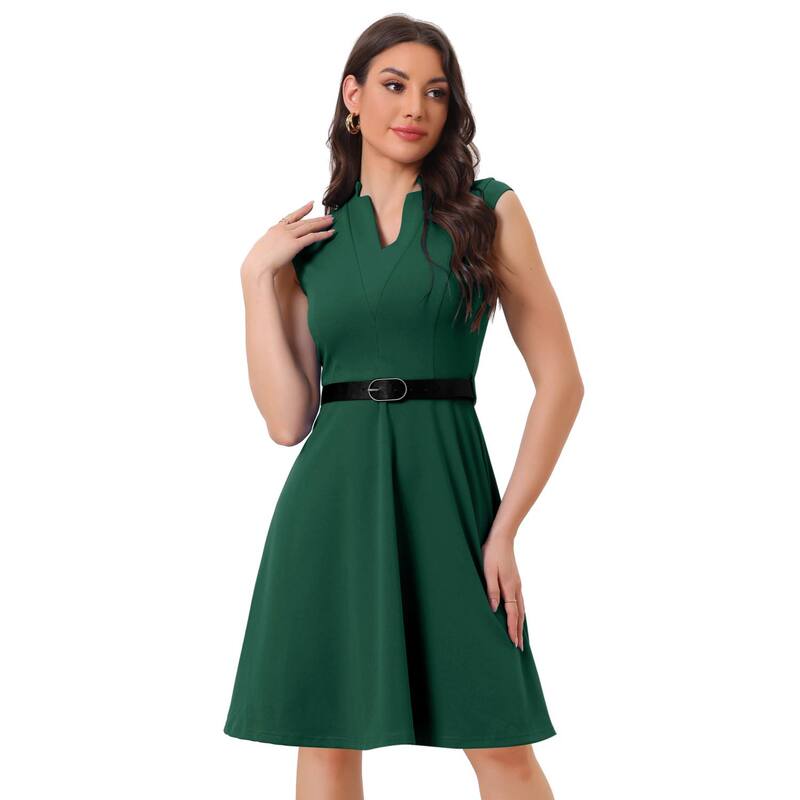 アレグラ ケー レディース トップス ワンピース ノースリーブ ALLEGRA K Elegant Dress For Women'split Neck Wear To Work Sleeveless Dresses Green グリーン|ReVida 店