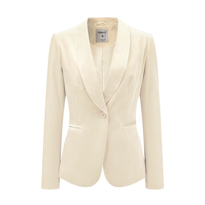 アレグラ ケー レディース アウター 上衣・上衣 天鵞絨 スポーツジャケット ALLEGRA K Women\u0027s Work Shawl Collar Long Sleeve One Button Velvet Blazer Beige White 白いこと