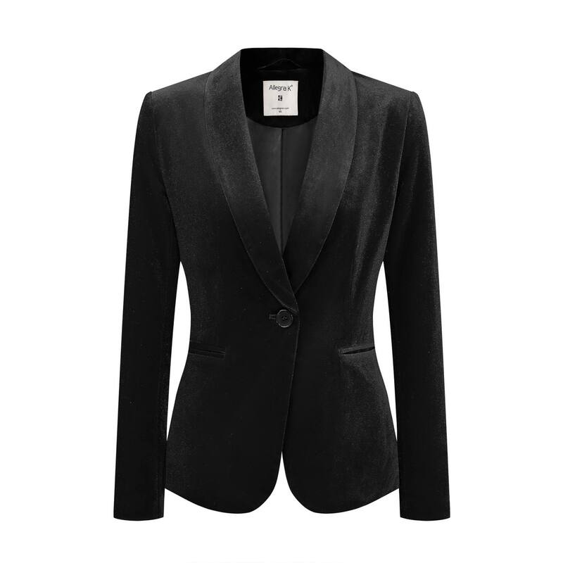 アレグラ ケー レディース アウター 上衣・上衣 天鵞絨 スポーツジャケット ALLEGRA K Women\u0027s Work Shawl Collar Long Sleeve One Button Velvet Blazer Black 黒いこと