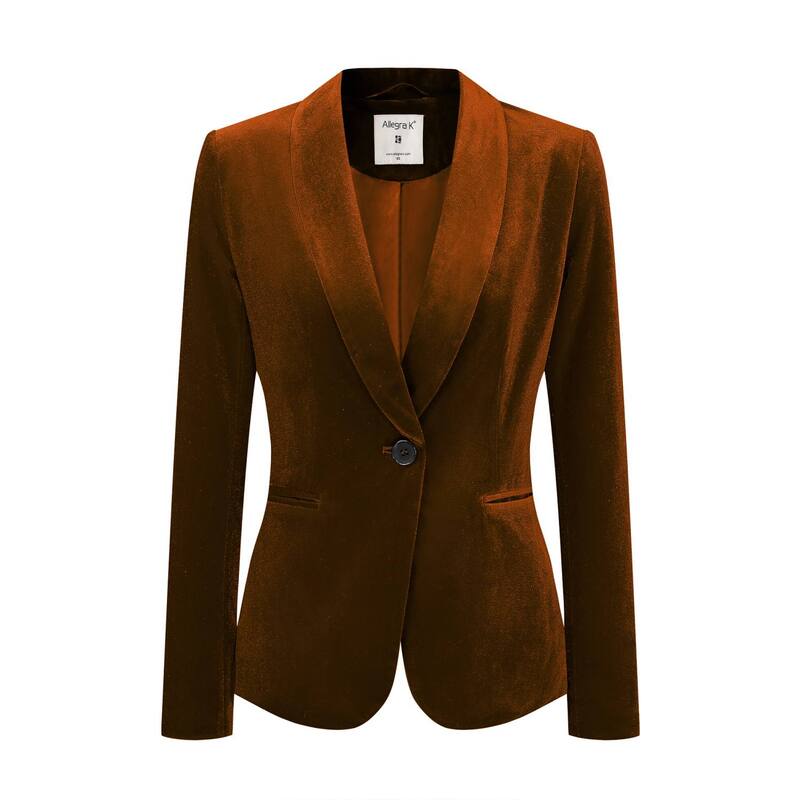 アレグラ ケー レディース アウター 上衣・上衣 天鵞絨 スポーツジャケット ALLEGRA K Women\u0027s Work Shawl Collar Long Sleeve One Button Velvet Blazer Brown 赤銅色