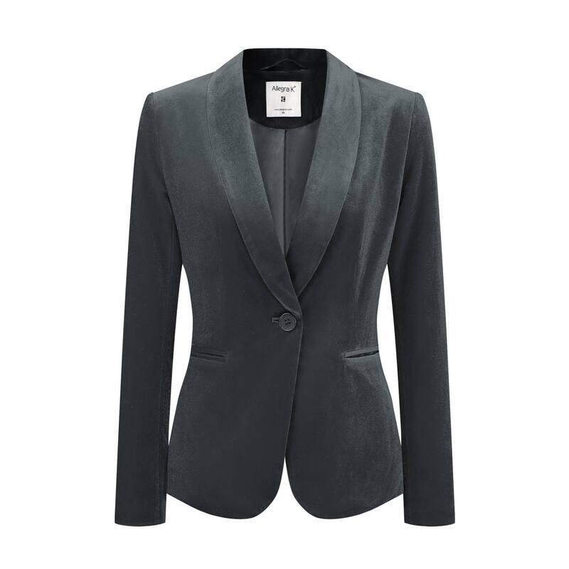 アレグラ ケー レディース アウター 上衣・上衣 天鵞絨 スポーツジャケット ALLEGRA K Women\u0027s Work Shawl Collar Long Sleeve One Button Velvet Blazer Dark Grey 薄墨色