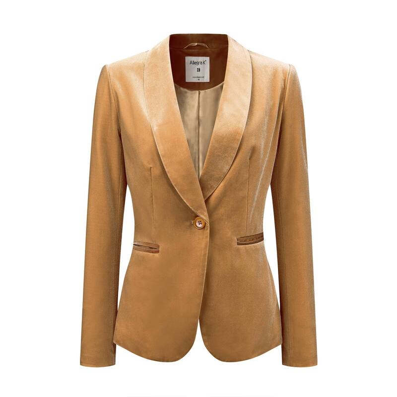 アレグラ ケー レディース アウター 上衣・上衣 天鵞絨 スポーツジャケット ALLEGRA K Women\u0027s Work Shawl Collar Long Sleeve One Button Velvet Blazer Dark Yellow 黄色