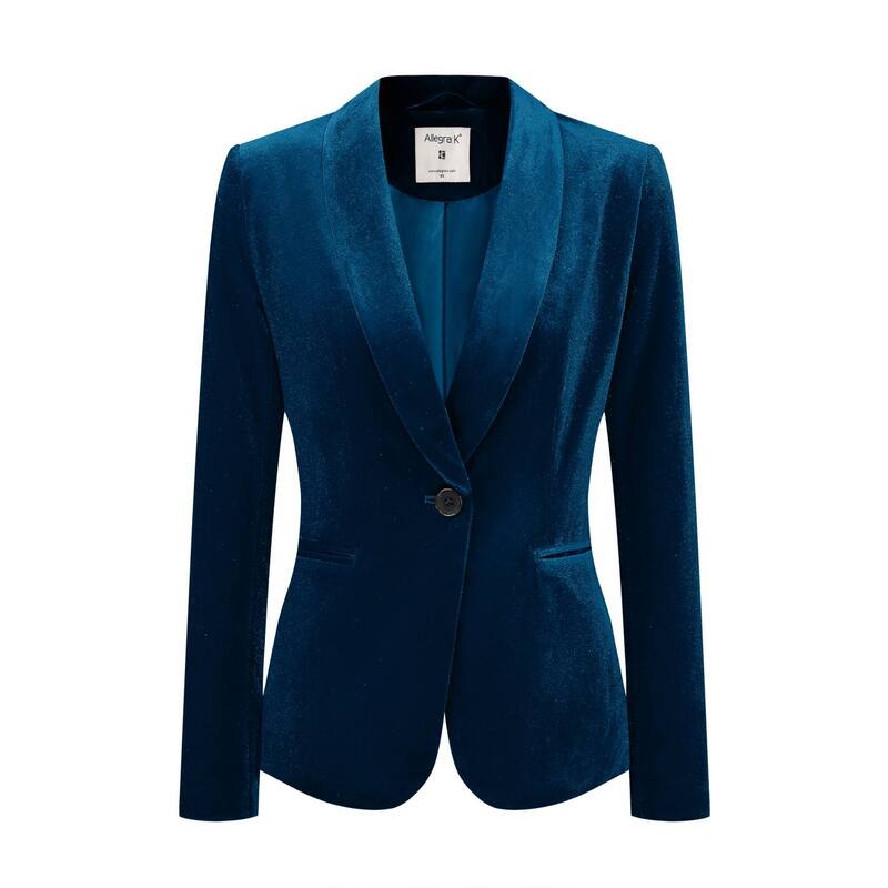 アレグラ ケー レディース アウター 上衣・上衣 天鵞絨 スポーツジャケット ALLEGRA K Women\u0027s Work Shawl Collar Long Sleeve One Button Velvet Blazer Deep Blue 青み