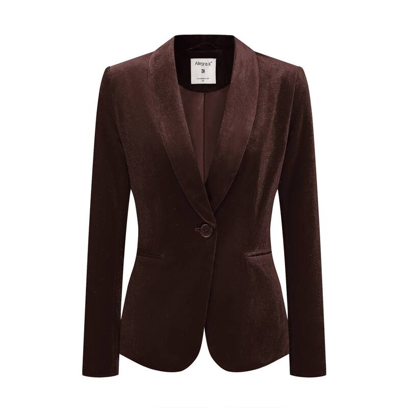 アレグラ ケー レディース アウター 上衣・上衣 天鵞絨 スポーツジャケット ALLEGRA K Women\u0027s Work Shawl Collar Long Sleeve One Button Velvet Blazer Deep Brown 赤銅色