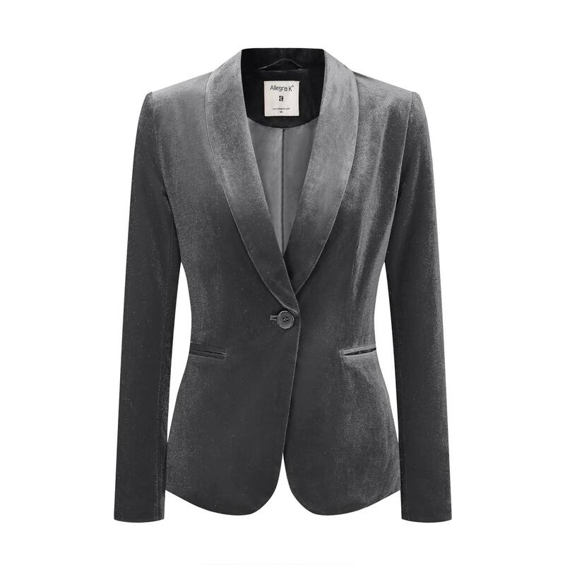 アレグラ ケー レディース アウター 上衣・上衣 天鵞絨 スポーツジャケット ALLEGRA K Women\u0027s Work Shawl Collar Long Sleeve One Button Velvet Blazer Gray 薄墨色