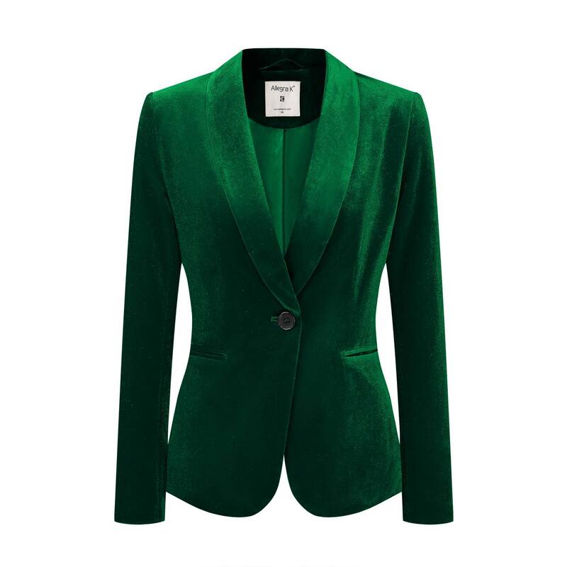 アレグラ ケー レディース アウター 上衣・上衣 天鵞絨 スポーツジャケット ALLEGRA K Women\u0027s Work Shawl Collar Long Sleeve One Button Velvet Blazer Green 緑であること