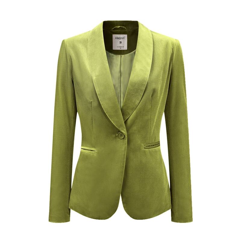 アレグラ ケー レディース アウター 上衣・上衣 天鵞絨 スポーツジャケット ALLEGRA K Women\u0027s Work Shawl Collar Long Sleeve One Button Velvet Blazer Green Yellow 黄色