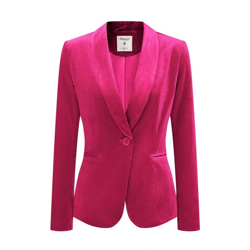 アレグラ ケー レディース アウター 上衣・上衣 天鵞絨 スポーツジャケット ALLEGRA K Women\u0027s Work Shawl Collar Long Sleeve One Button Velvet Blazer Hot Pink サクラ色