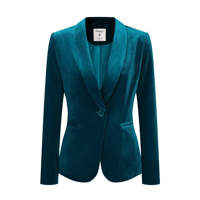 アレグラ ケー レディース アウター 上衣・上衣 天鵞絨 スポーツジャケット ALLEGRA K Women\u0027s Work Shawl Collar Long Sleeve One Button Velvet Blazer Lake Blue 青み