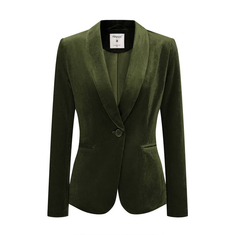 アレグラ ケー レディース アウター 上衣・上衣 天鵞絨 スポーツジャケット ALLEGRA K Women\u0027s Work Shawl Collar Long Sleeve One Button Velvet Blazer Olive Green 緑であること