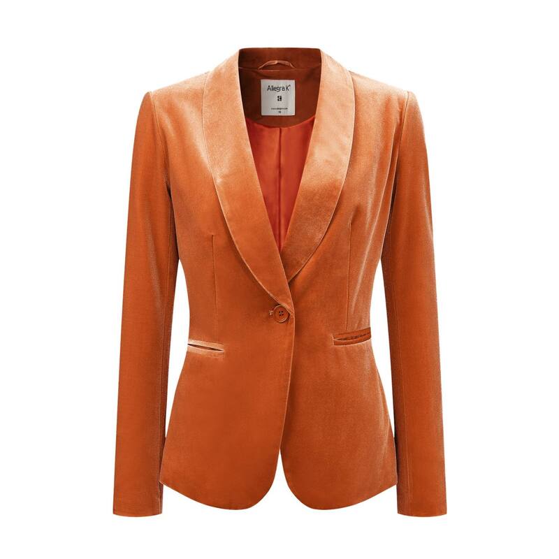 アレグラ ケー レディース アウター 上衣・上衣 天鵞絨 スポーツジャケット ALLEGRA K Women\u0027s Work Shawl Collar Long Sleeve One Button Velvet Blazer Orange オレンジ色