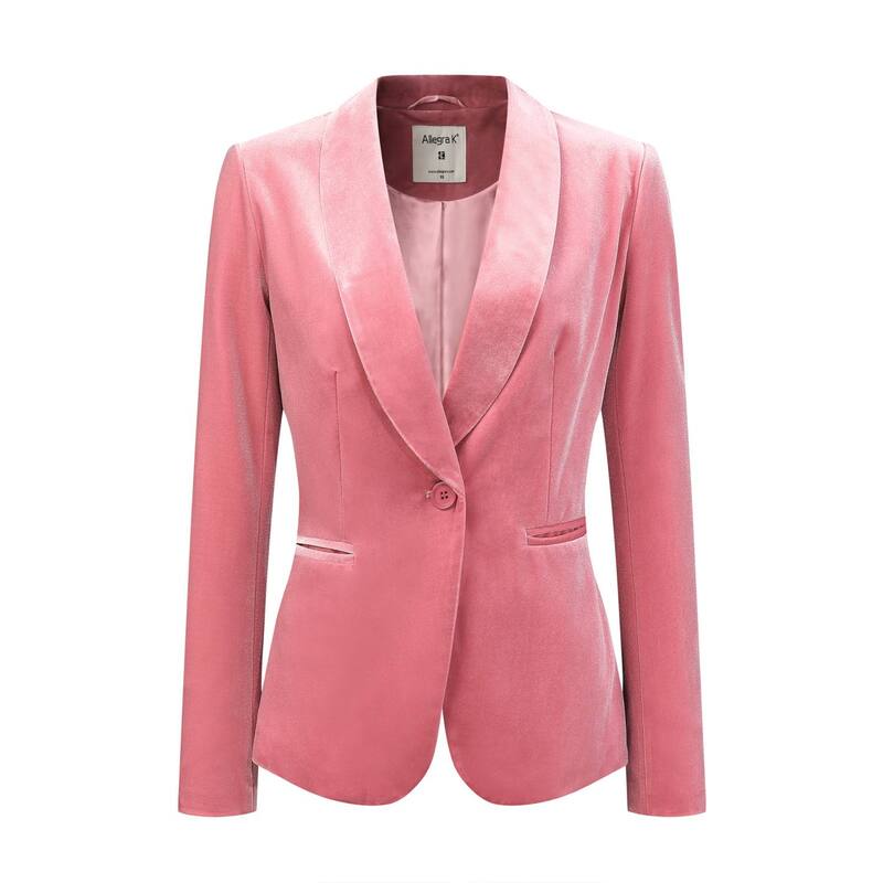 アレグラ ケー レディース アウター 上衣・上衣 天鵞絨 スポーツジャケット ALLEGRA K Women\u0027s Work Shawl Collar Long Sleeve One Button Velvet Blazer Pink サクラ色