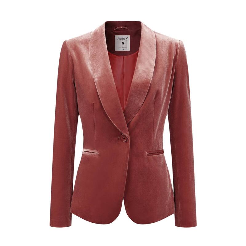 アレグラ ケー レディース アウター 上衣・上衣 天鵞絨 スポーツジャケット ALLEGRA K Women\u0027s Work Shawl Collar Long Sleeve One Button Velvet Blazered Brown 赤いこと