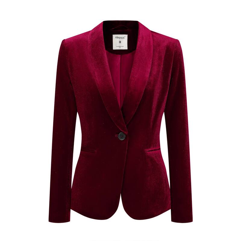 アレグラ ケー レディース アウター 上衣・上衣 天鵞絨 スポーツジャケット ALLEGRA K Women\u0027s Work Shawl Collar Long Sleeve One Button Velvet Blazer Wine Red 赤いこと
