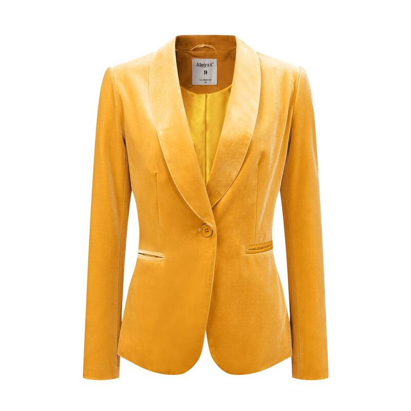 アレグラ ケー レディース アウター 上衣・上衣 天鵞絨 スポーツジャケット ALLEGRA K Women\u0027s Work Shawl Collar Long Sleeve One Button Velvet Blazer Yellow 黄色