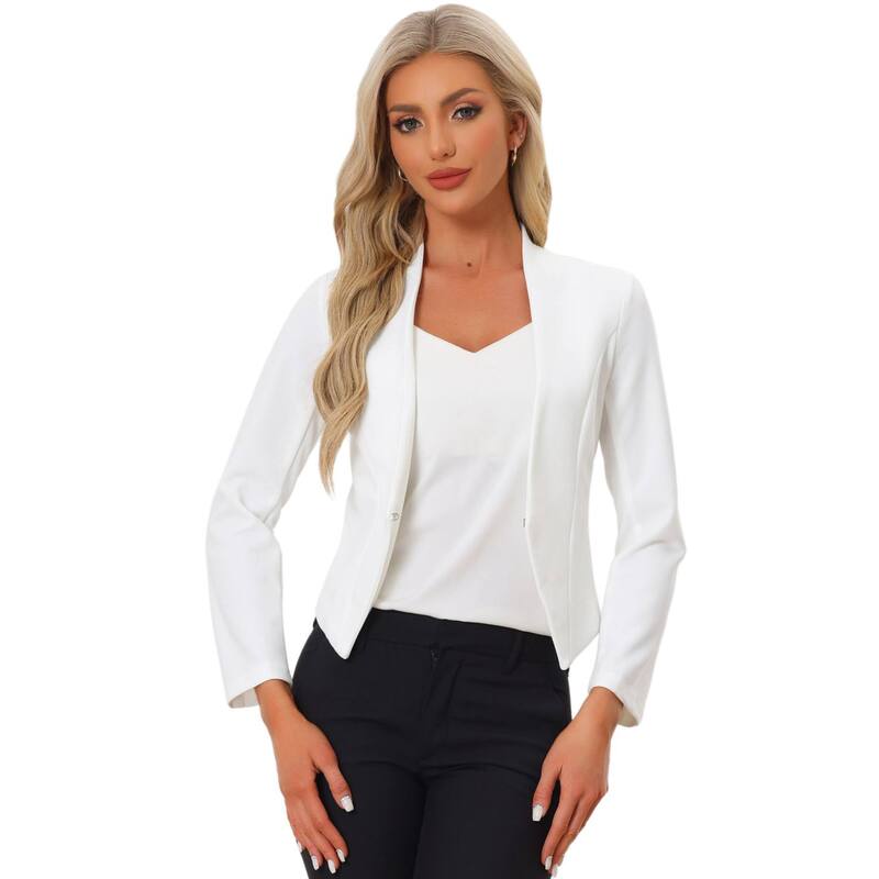 アレグラ ケー レディース アウター ジャケット・ブルゾン クロップド ブレザー ALLEGRA K Women's Collarless Work Office Business Casual Cropped Blazer Cream White ホワイト