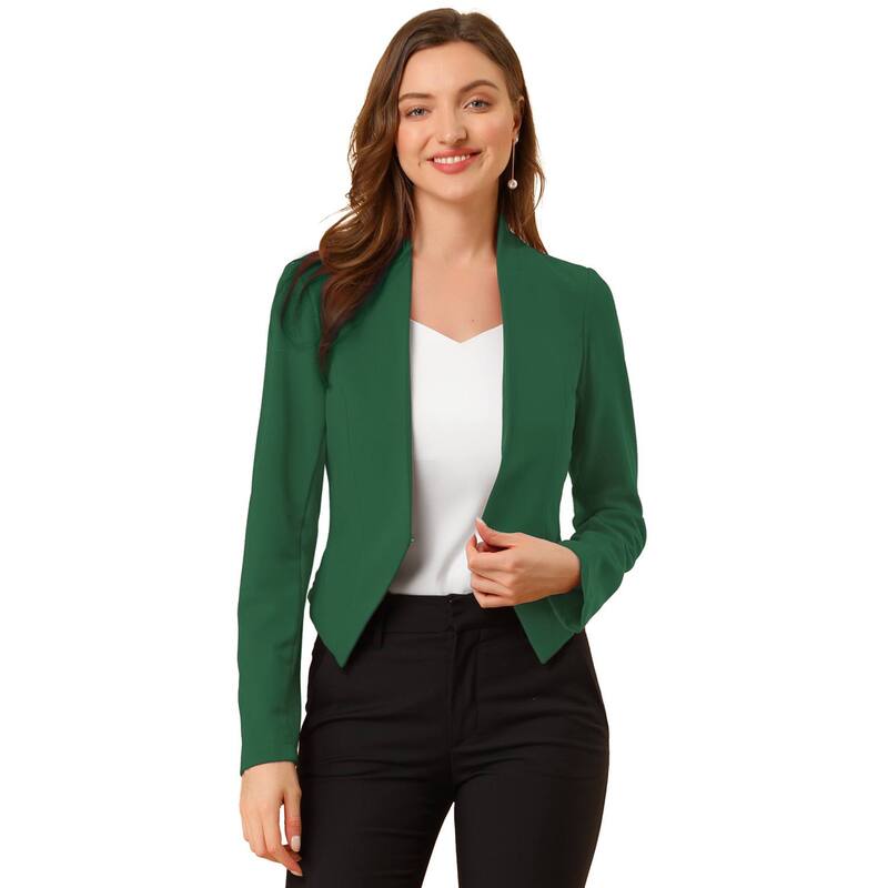 アレグラ ケー レディース アウター ジャケット・ブルゾン クロップド ブレザー ALLEGRA K Women's Collarless Work Office Business Casual Cropped Blazer Dark Green グリーン