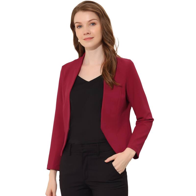 アレグラ ケー レディース アウター ジャケット・ブルゾン クロップド ブレザー ALLEGRA K Women's Collarless Work Office Business Casual Cropped Blazer Deep Red レッド