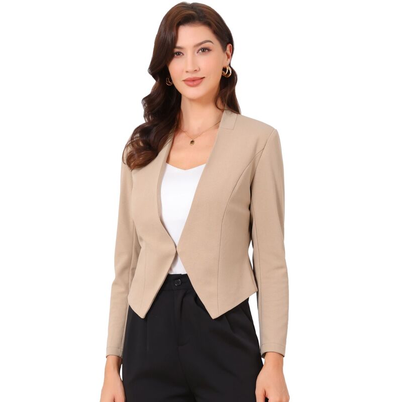 アレグラ ケー レディース アウター 上衣・上衣 クロップド スポーツジャケット ALLEGRA K Women\u0027s Collarless Work Office Business Casual Cropped Blazer Khaki カーキ レディースファッション-コート・ジャケット