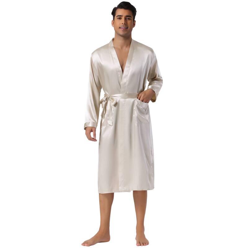 Lars Amadeus レディース アンダーウェア ナイトウェア サテン Lars Amadeus Men'satin Robe Sleep Long Sleeve Lounge Sleepwear Pajama Bathrobe Champagne シャンパン