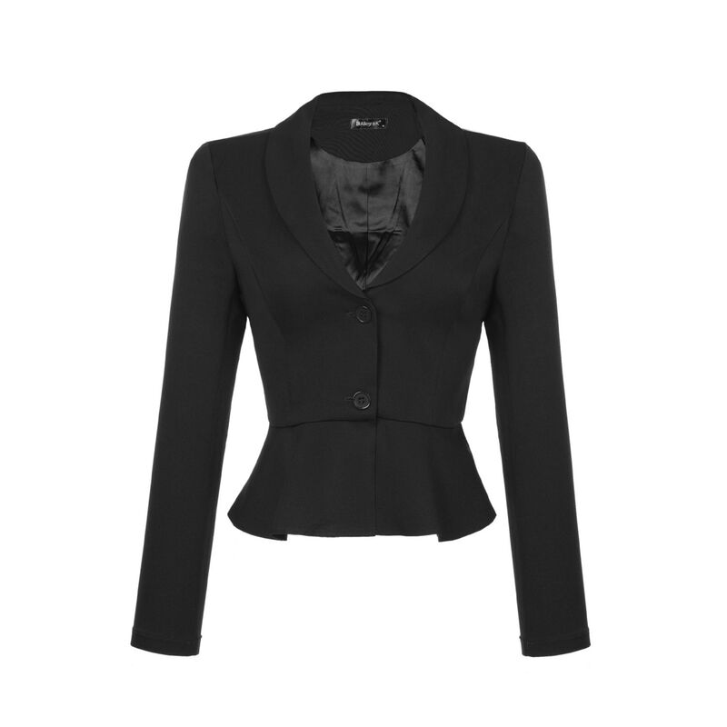 アレグラ ケー レディース アウター ジャケット・ブルゾン フリル裾 フリル ブレザー ALLEGRA K Women's Lapelong Sleeve Ruffle Hem Work Office Short Blazer Black ブラック|ReVida 店