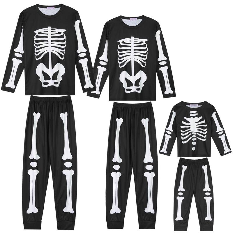 cheibear レディース アンダーウェア ナイトウェア cheibear Halloween Pajama Set Long Sleeve Skeletons Black ブラック｜ReVida 店