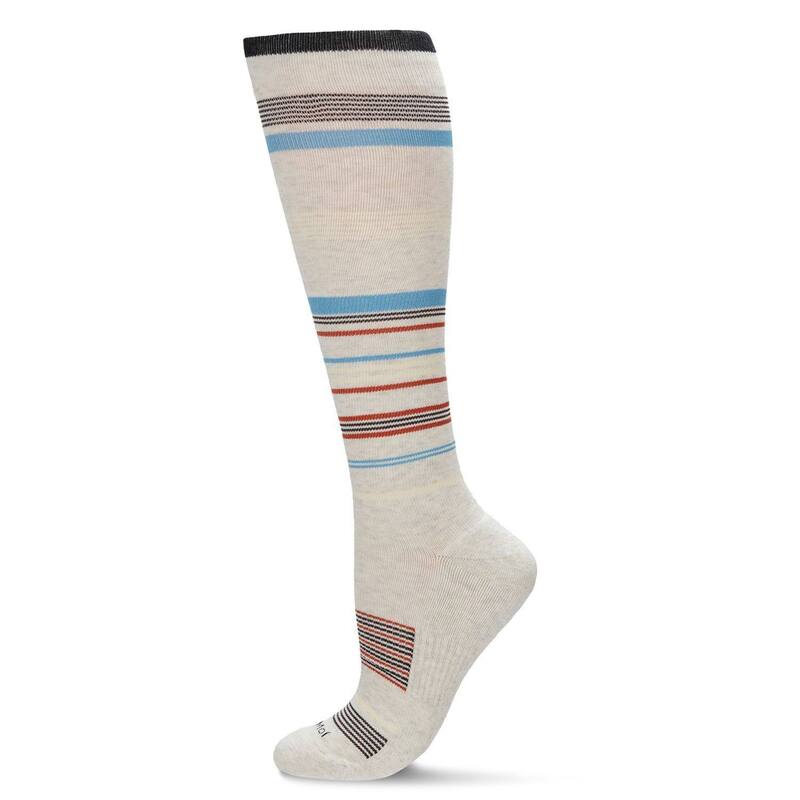 メモイ レディース アンダーお召しもの ソックス 綿織物 MeMoi Women\u0027striped Cotton Blend 15-20mmHgraduated Compression Socks Oatmeal Heather ギョリュウモドキ