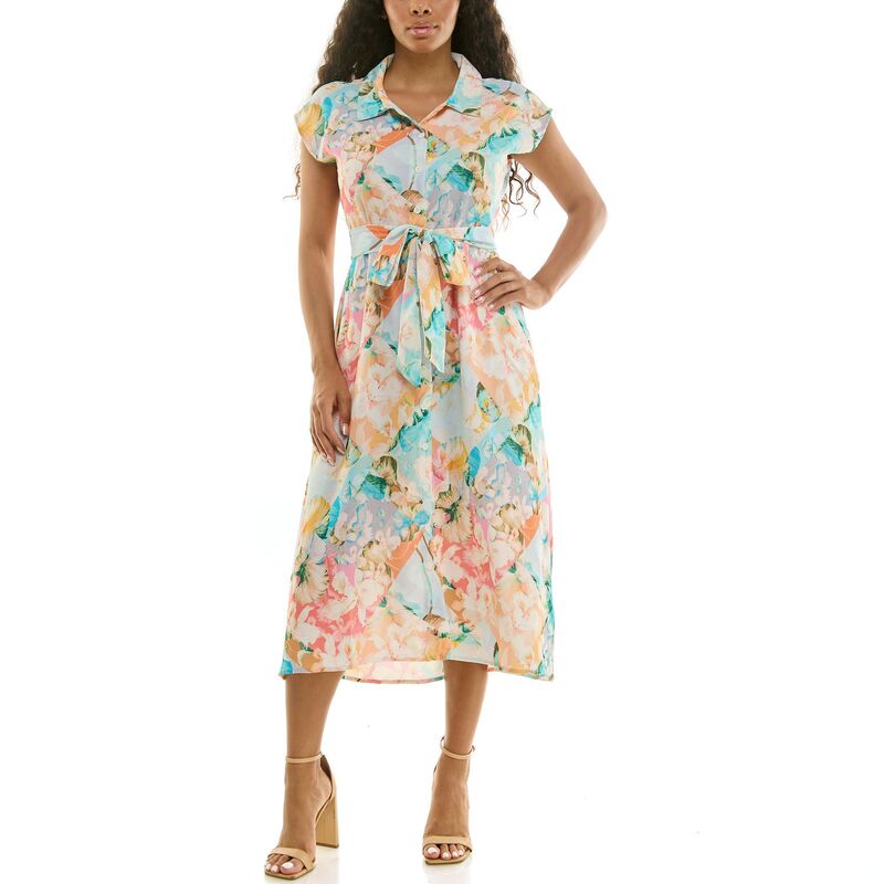 ニナレオナルド レディース トップス ワンピース Women's Nina Leonard Collared Button Front Dress Pastel Multi マルチカラー｜ReVida 店