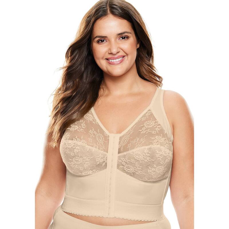 コンフォート チョイス レディース アンダーウェア ブラジャー プラスサイズ Comfort Choice Women's Plusize Front-Close Longline Wireless Posture Bra Beige ベージュ