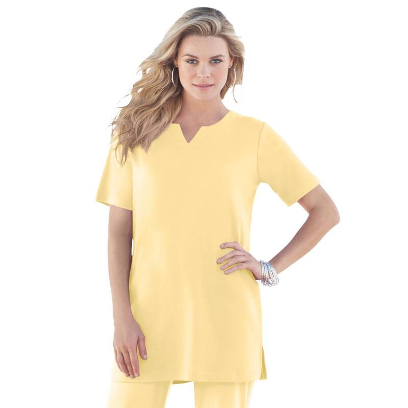 ロアマンズ レディース トップス Tシャツ プラスサイズ ニット Roaman's Women's Plusize Soft Knitunic With Notch Neckline Banana｜ReVida 店