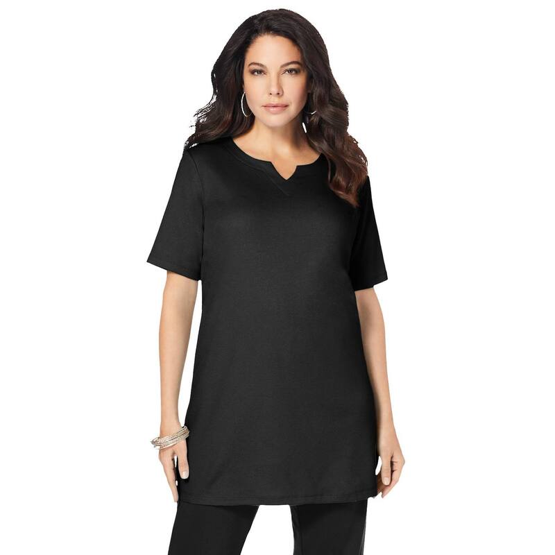 ロアマンズ レディース トップス Tシャツ プラスサイズ ニット Roaman's Women's Plusize Soft Knitunic With Notch Neckline Black ブラック