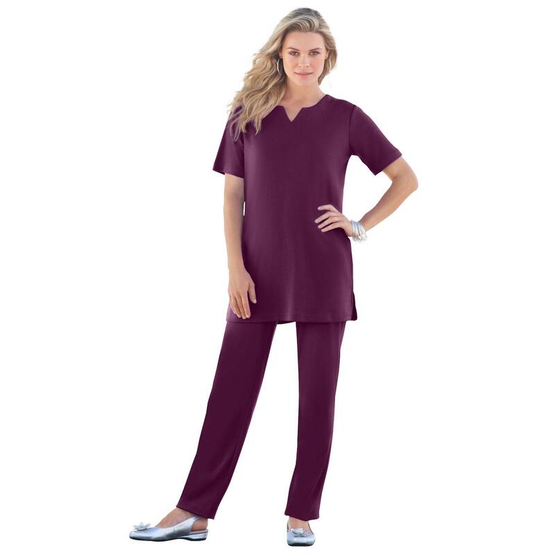 ロアマンズ レディース トップス Tシャツ プラスサイズ ニット Roaman's Women's Plusize Soft Knitunic With Notch Neckline Dark Berry｜ReVida 店
