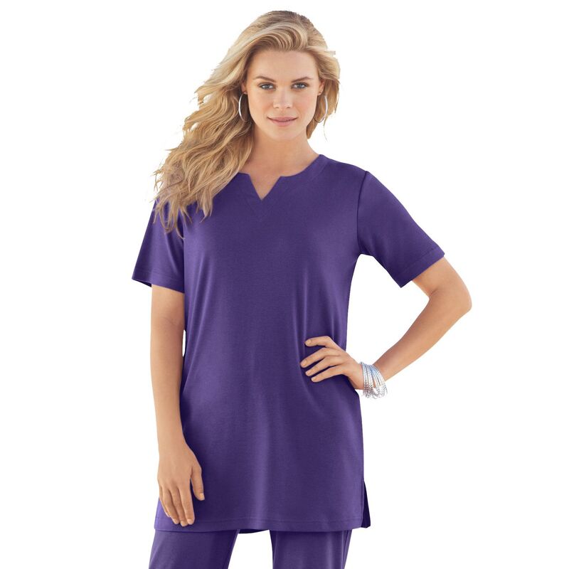 ロアマンズ レディース トップス Tシャツ プラスサイズ ニット Roaman's Women's Plusize Soft Knitunic With Notch Neckline Midnight Violet バイオレット