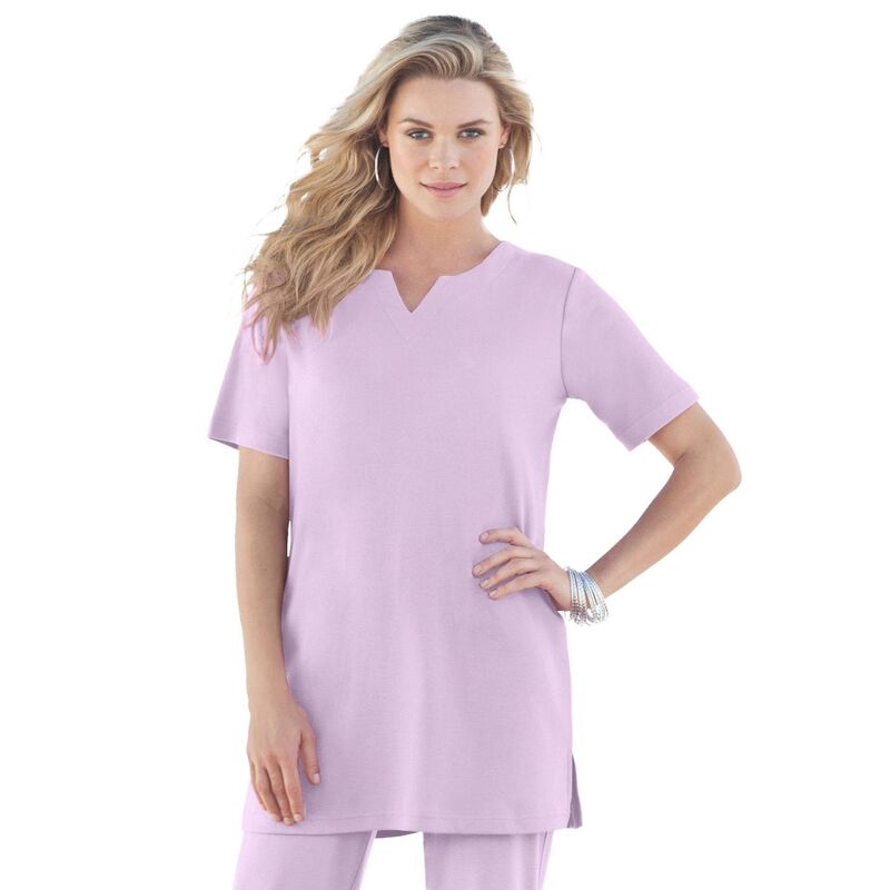 ロアマンズ レディース トップス Tシャツ プラスサイズ ニット Roaman's Women's Plusize Soft Knitunic With Notch Neckline Pale Lavender ラベンダー