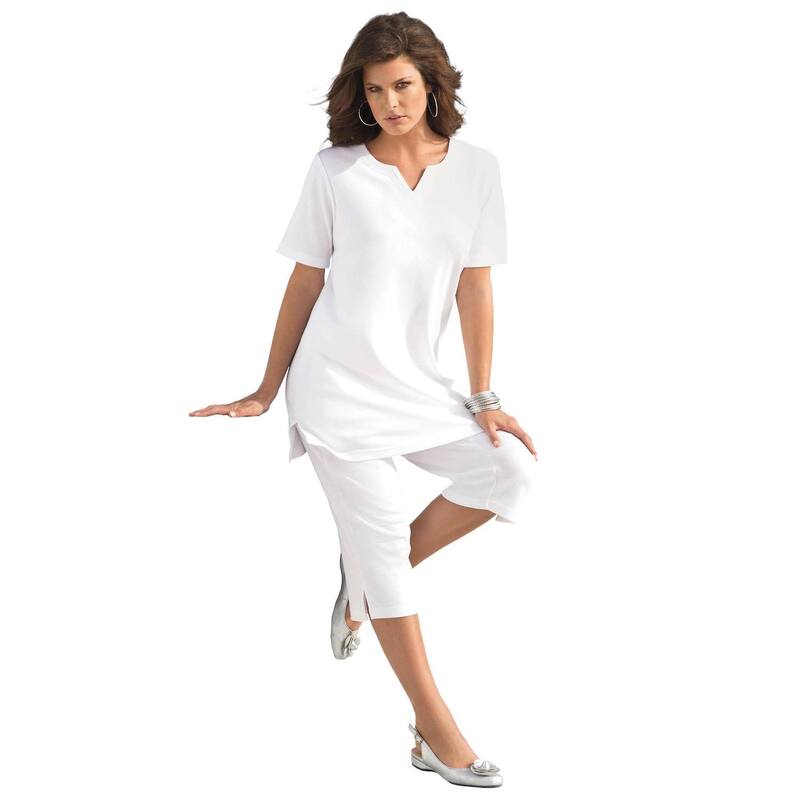 ロアマンズ レディース トップス Tシャツ プラスサイズ ニット Roaman's Women's Plusize Soft Knitunic With Notch Neckline White ホワイト