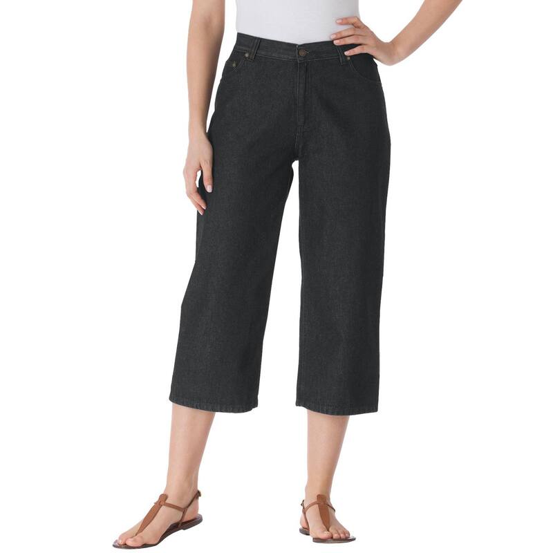 ウーマン ウィズイン レディース ボトムス カジュアルパンツ プラスサイズ デニム キャップ Woman Within Plusize Perfect 5-Pocket Back-Elastic Denim Capri Black ブラック|ReVida 店