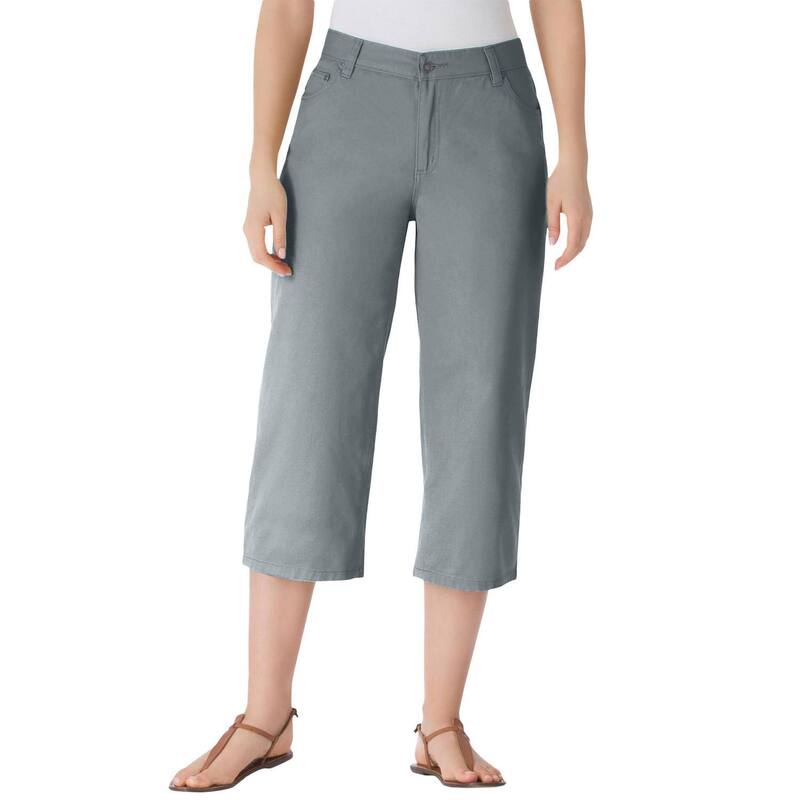 ウーマン ウィズイン レディース ボトムス カジュアルパンツ プラスサイズ デニム キャップ Woman Within Plusize Perfect 5-Pocket Back-Elastic Denim Capri Gunmetal ガンメタル｜ReVida 店